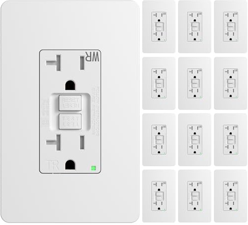 Amico 12 Pack GFCI Outlet 20 Amp, with Wall Plate and Thinner Construction, LED Power Safety Indicator, Self-Testing, Weather Resistant (WR) Receptacles for Outdoor or Indoor Use, ETL Listed, White