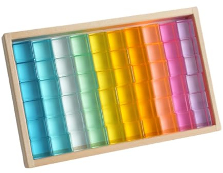 Ronyme Stapelspiel Regenbogen Acryl Edelsteinwürfel, Regenbogen-GEM-Würfel Bausteine, Glatt Stapelspiel Würfelblöcke Bausteine-Set für Kinder,60 Stück