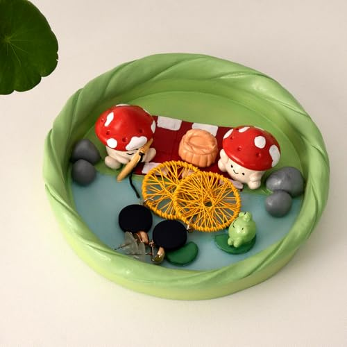 wowhalolo Cute Small Mushroom Frog Jewelry Dish - Unique Trinket Tray & Ring Holder for Girls' Rooms - Aesthetic Home Decor Bowl - Gift for Daughters & Friends - Ideal for Rings & Small Accessories