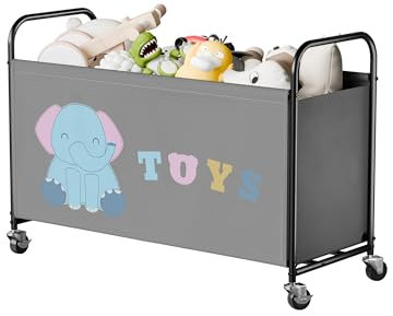 GRANNY SAYS Boîte à jouets avec roue, 135L organisateur de stockage extra large, boîte à jeux avec roues, conteneur en métal pour enfants, gris