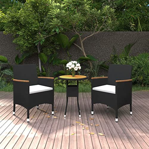 Buzaza 3-TLG. Garten-Essgruppe TerrassenmöBel Set GartenmöBel Essgruppe MöBelsets Garden Furniture Garten MöBel DraußEn Poly Rattan Schwarz