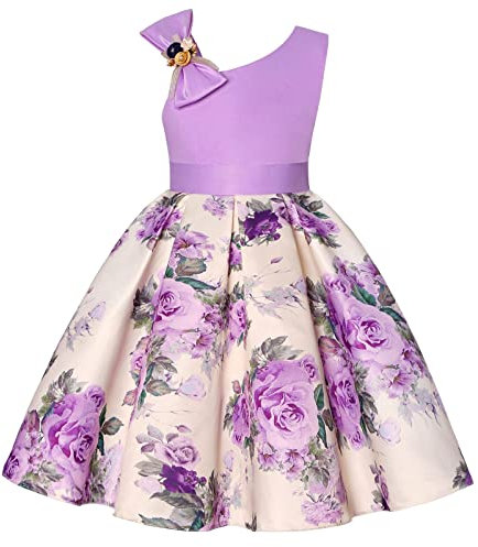 Mädchen Kleider Bunt Stilvolle Schöne Kinder Kleinkind Baby Frühling Sommer Druck Cosplay Rüschen Ärmellos Prinzessin Kleid Familie Geschenke Für Cosplay Mädchen Kleider Hochzeit (Purple, 4-5 Years)