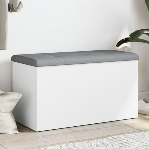 Willood Sitzbank mit Stauraum, Bank Gepolstert Sitzhocker Schuhbank, Truhenbank Polsterbank Aufbewahrungsbox für Wohnzimmer Flur, Weiß 82x42x45 cm Holzwerkstoff