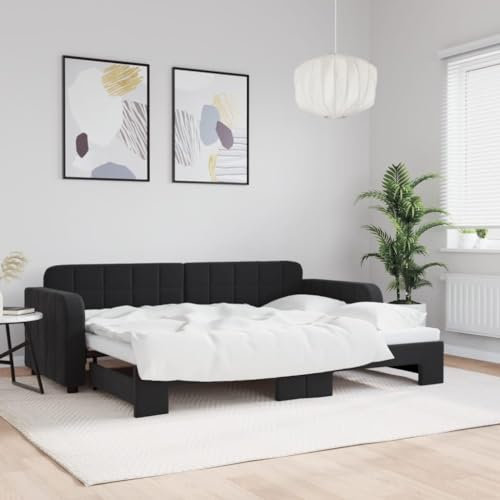 OHOOWOO Tagesbett Ausziehbar Schwarz 80x200 cm Samt,Ausziehbares 2in1Tagesbett mit Schlaffunktion Ausziehbar zum Doppelbett