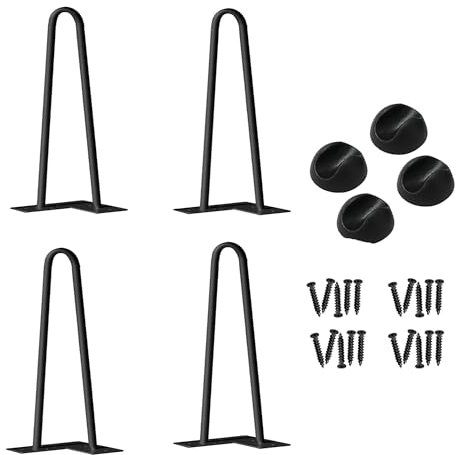 FIVMEN 4X Tischbeine Metall Schwarz 30 cm Haarnadel Tischbein Tischfüße Hairpin Legs 2-Stange Bein Haarnadelbeine mit Bodenschoner & Schrauben für Couchtische, Hocker und andere DIY-Möbel