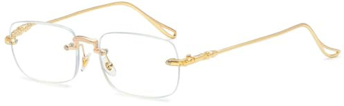 ABETOS Lesebrille Randlos Damen Herren Blaulichtfilter Metall Rahmenlose Lesehilfen Sehhilfe Anti Blaulicht Brille Ohne Rahmen +0.0 +1.0 +1.5 +2.0 +2.5 +3.0, Gold 3.0