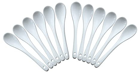 Aioneer Lot de 12 Petites Cuillères À Café en Porcelaine Blanche À Long Manche en Céramique pour Dessert, Glace, Soupe, Café, Thé, Vaisselle pour La Maison
