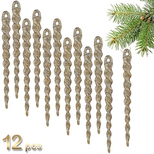BRUBAKER Tree Decoration Icicles Glitter - Christmas Tree Ornaments for Hanging - 5.1 inches (13 cm) Christmas Decoration Made of Plastic - Christmas Pendants Shatterproof for Xmas Tree - Gold