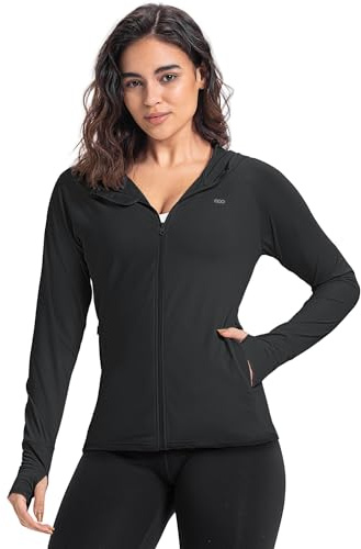 33,000ft Damen Leichte Laufjacke Hoodie Full Zip Sportjacke mit Daumenloch | UPF 50+, Schnelltrocknende, 4 Taschen, Leicht, Atmungsaktive, Langarm, Trainingsjacke, Sweatjacke, für Laufen Fitness
