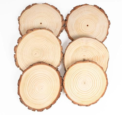 Holzscheiben 6 Stücke, Holz Log Scheiben 20-22 cm, Unbehandeltes Baumscheiben ohne Loch, Baumscheibe Groß, Natürliche Runde Holzkreise für DIY Basteln Hochzeit Weihnachten Dekoration