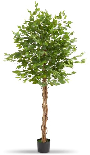 tectake® Ficus Artificial, Planta Artificial Grande y Realista, Plantas Artificiales Grandes, Decoración Hogar y Oficina, Arbol Artificial con Hojas Detalladas, Decoración Salon - 180 cm de Alto