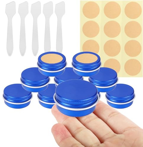 PQPAUTY 10 Piezas Tarros de Aluminio 10 ml Azul con Tapa – Lata Aluminio Redonda D35mm x H17mm – Botes Metálicos Pequeños para Cosmética, Velas DIY, Almacenamiento y Viaje