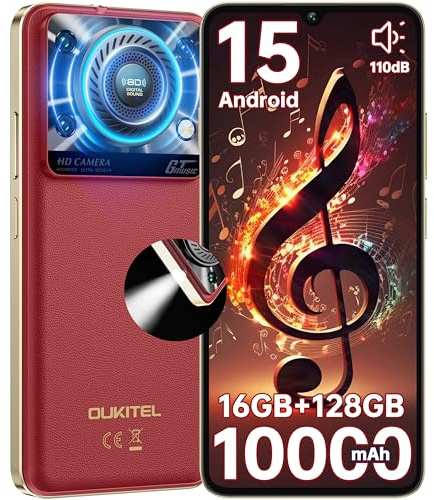 OUKITEL C60 10000mAh Large Battery Mobile Phones(298g) - Newest Android 15 Phone, 120LM Flashlight,16GB RAM+128GB ROM+1TB,6.88 HD+ Large Screen,4G Dual,5G WiFi/Fingerprint/Face ID/GPS(Red)