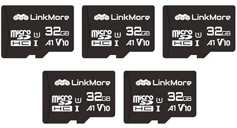 LinkMore XV11 32GB 5 Pack MicroSD Flash Memory Card, Micro SDHC Card, A1, UHS-I, U1, V10, Class 10 Compatible, Read Up to 90 MB/s,Write up to 20MB/s, SD Adapter Included