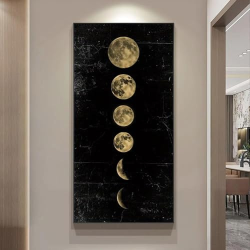 LIFKNVN Quadro su tela con fasi lunari, oro e nero, stampe artistiche su tela, dipinto astratto, immagine da parete per soggiorno, arredamento per la casa, 90x180 cm, senza cornice.