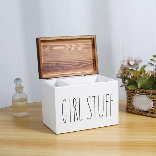 Porta tampone per bagno, contenitore in legno, articoli per l'igiene, porta tamponi per il bagno, versatile tampone, organizzatore femminile, accessori da bagno, scatola decorativa (Whtie)