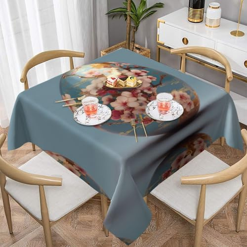 VVXBHGR Mantel decorativo cuadrado con estampado de flores de ciruelo en huevos de Pascua, 60 x 60 pulgadas, impermeable, resistente a las arrugas, reutilizable para cafeterías, bufés, picnics, bodas