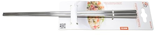 Bacchette Cinesi 23,5–24 cm | Set da 5 Paia Portafortuna o Coppia Acciaio Inox | Resistenti, Antiscivolo e Riutilizzabili | Ideali per Sushi, Noodles, Riso (Coppia Acciaio Inox 23,5 cm)