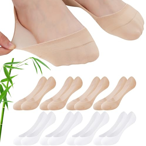 inaWarm Fantasmini Donna, 8 Paia Calzini Invisibili e Ballerina in Bambù e Cotone, Traspiranti e Antiscivolo, per Sneakers, Mocassini e Tacchi, Taglia 35-42