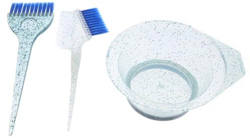 MAGICLULU Kit de Coloration Capillaire 3 Pièces Bleu Bol Mélangeur Transparent Gradué et Pinceau à Poils Souples pour Teinture, Mèches et Décoloration, Bol et Pinceau pour Salon et Usage