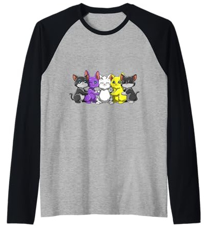Gruppo di Gatti LGBTQ Non Binari Che Si Abbracciano con Maglia con Maniche Raglan