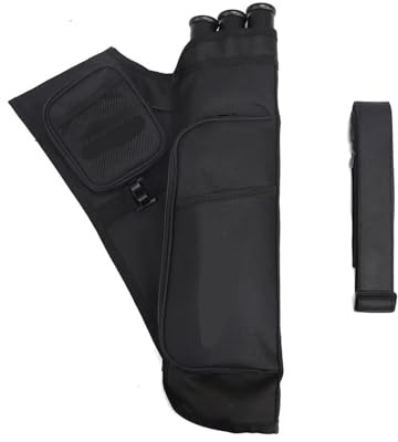 FonHNDG Köcher an der Hüfte Bogenschieß-Pfeiltasche mit 3 Röhren, Köcher und verstellbarem Gurt for Recurve- Compoundbögen(Right Hand Black)