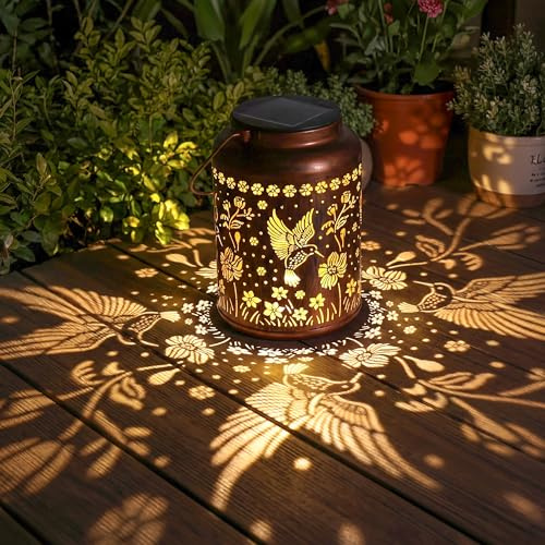 Hummingbird Solar Lantern Outdoor Garden Decor, Hanging Solar Lights | IP65 Waterproof, Lanterns for Outside Pathway Outdoor Decoration, Gardening Gifts for Women Birthday Mum Her
