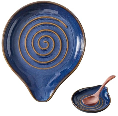 Solvio Ceramic Spoon Rest for Kitchen Counter - Handcrafted Spiral Pattern Spoon Holder for Stove Top - Heat Resistant & Dishwasher Safe Cooking Utensil Rest for Ladle, Spatula, Coffee Spoon