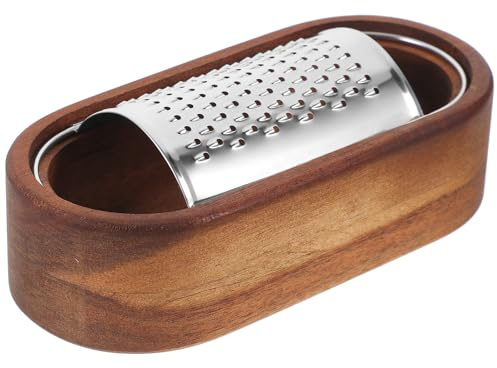 Abaodam Stainless Steel Cheese Grater Box Multipurpose Vegetable Grating Tool Wood Base Kitchen Shredder for Cooking and Food Preparation