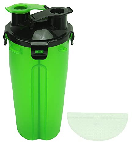 Vaso portátil para Beber Agua para Mascotas, Doble función Comida y Bebida, 350ml Agua y 250ml Comida, Color Azul - Ligero y Duradero, Tapa a Prueba de Fugas, Ideal para Perros y (Taza Individual de