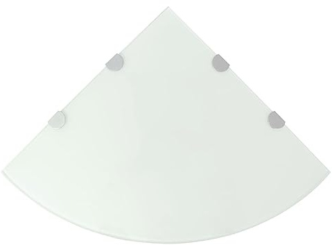 mtlskopl Étagère d'angle Murale en Verre Trempé Blanc 45 x 45 cm avec Supports Chromés, Tablette Suspendue de 8 mm d'Épaisseur pour Salle de Bain, Salon, Cuisine et Entrée