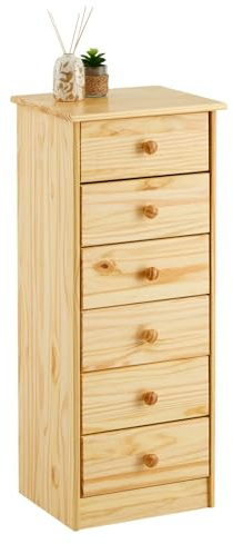 IDIMEX Kommode Hochschrank Anrichte Rondo, 6 Schubladen, Kiefer massiv, Natur lackiert