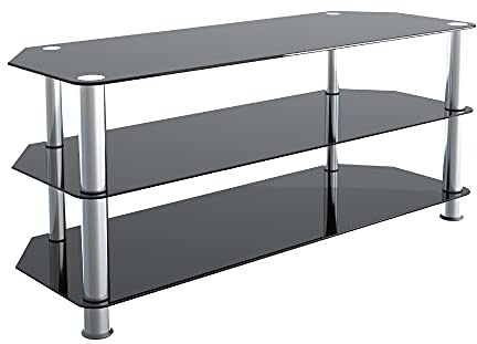 MAHARA Universal Black Glass TV Stand 114cm suitable up to 55 inch for HD Plasma LCD LED OLED Curved TVs