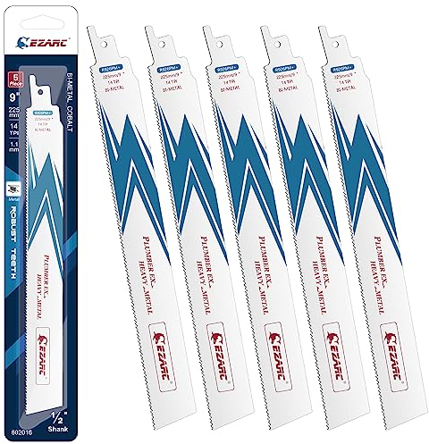EZARC Lame per Sega a Gattuccio Bimetallica Cobalto R926PM+ 225mm 14TPI Taglio di Metalli Pesanti - 5 pezzi