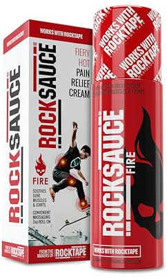 RockSauce Fire, 3 oz Roll-On - Easy to use Pain Relief Cream - Capsaicin & Menthol Formula Relieves Muscle & Joint Pain - Works w/RockTape - No-Mess Applicator - Dye-Free, Won't Stain Clothes