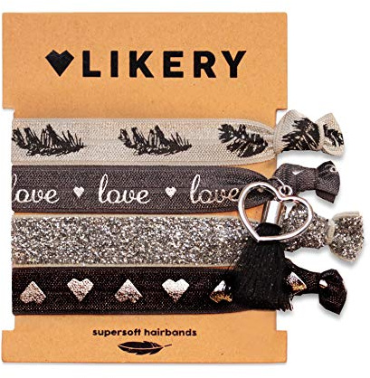 LIKERY Love Haargummi Set Damen – 4er Set Haargummis und Armbänder – elastische Haarbänder aus Stoff – Haargummi Armband 2in1 – Haarschmuck für Frauen Mädchen