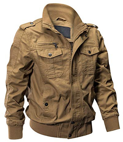 EKLENTSON Mens Military Jacket lightweight Fashion Cargo Fall Jackets for Men Field Army Tactical Coat Khaki L