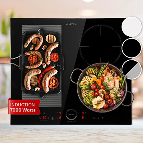 Klarstein Induction Hob, 7000W Electric Hobs Induction Cooker, 4 Ring Electric Pan Hob, Built-In Table Top Cookers w/ 4 Hobs, Touch Control, Inductions Heater Cooktops, Hot Plates for Cooking, black