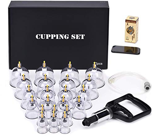 MUCHOO Set di coppettazione professionale cinese Acupoint Coppettazione Set Portatile, Aspirazione Hijama Cupping Set con Pompa Magnetica Vuoto Cellulite Cupping Massaggio Kit 22-Cup
