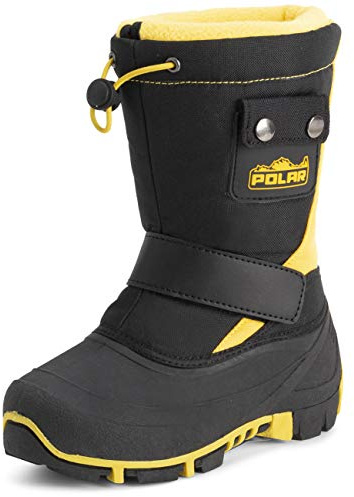 Polar Enfants L'hiver Thermique Chaude L'hiver Fausse Fourrure Semelle En Caoutchouc Imperméable Bottes - Noir/Jaune - UK5/EU38 - YC0696