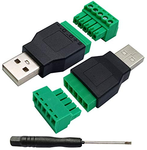 AAOTOKK USB 2.0 A Männlich auf 5-polige Weiblich Schraube Schraubschutzklemmen Steckbarer Adapteranschluss zum Laden und zur Datenübertragung(2Pack/Männlich)