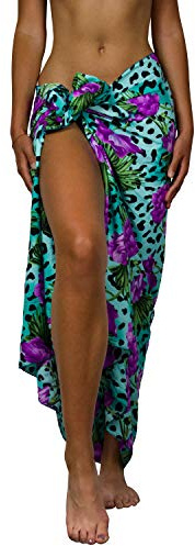 King Kameha Funky Hawaiano Pareo Sarong di Copertura, Leopard Flowers, Turchese, Grande