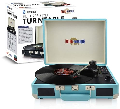 Retro Musique Suitcase Style Record Player | Vinyl Player With Speakers Radio, Bluetooth & LED Panel | Record Your Records to The Included USB Stick | Vinyl Record Player For All Type of Records