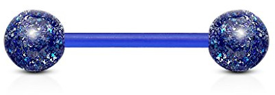 Paula & Fritz® Zungenpiercing-s Glitzer-Kugeln Bioflex Acryl Kunststoff 16mm Stab-länge 1.6 mm Stab-Dicke viele Farben Set Barbell Kugeln PTFE