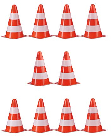 Relaxdays 20 x Warnkegel im Set, stapelbar, Verkehrshütchen, im Schnürbeutel, Markierungshütchen, Pylonen, 22 cm, orange/weiß