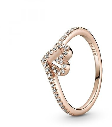 Pandora Wishbone-Ring Herz, funkelnd, 14-karätig Roségold-vergoldet, mit klarem Cubic Zirkonia