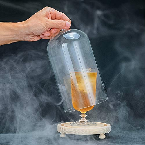 Cocktails fumées pistolet Affichage En Verre Cloche En Dôme pour Fumer Des Boissons avec Base En Bois, Cocktails Nourriture Infuseur de Fumée Accessoire, Capot de Cloche En Verre, 24 Centimètres X 15,