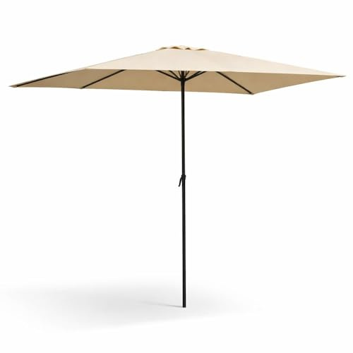 LOLAhome Parasol fijo +RESISTENTE de 200x300 cm, Beige Topo, mástil Ø38mm de aluminio Marrón, con Antiviento y Manivela, Elegante y Duradero, tratamiento Anti-corrosión, Para Exterior, Jardín - Tessa