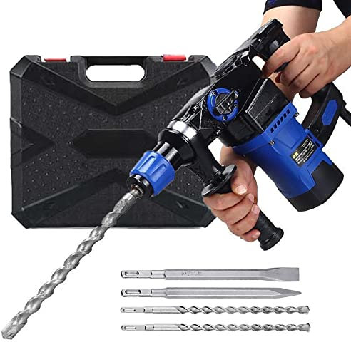 Heavy-Duty Demolition Hammer Concrete Breaker, 2 Mode in 1 Corded Hammer Kit, Concrete Breaker Drills with Rotating Handle, Flat and Point Chisels, 2 Drill Bits