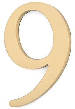 Zayookey Números de buzón de correo de latón macizo de 1.77 pulgadas, signos de número de casa, autoadhesivos, para placa de calle, hogar, apartamento (4,5 cm, número de puerta 9)